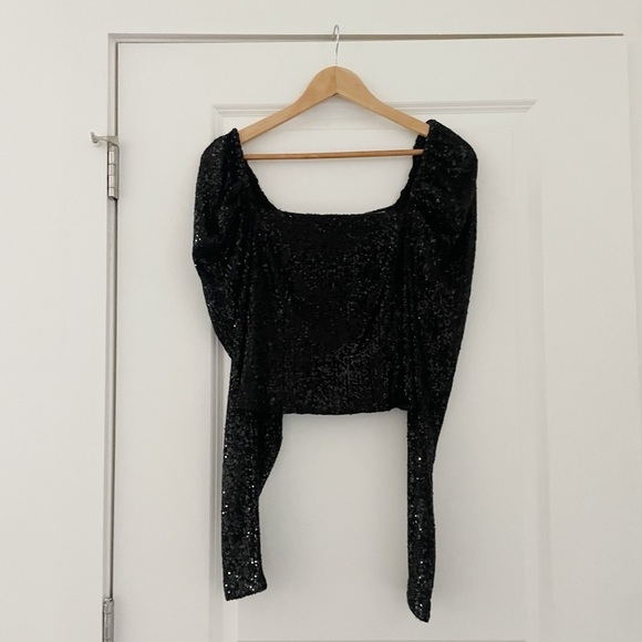 Ramy Brook Hazel Skye Puff Sleeve Sequin Squareneck Top - Picture 9 of 9